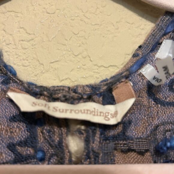 Soft Surroundings Wool Blend Kimono Poncho Wrap O/S Blue Embroidered Yarn Artsy - Picture 6 of 9